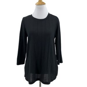 Bobeau Shirt Womens S Small Black 3/4 Sleeves Scoop Neck Lightweight Side Slits